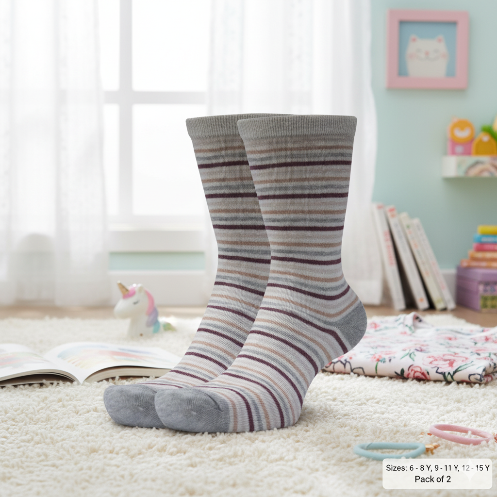 Cozy Vibes | Girls' Aesthetic Striped Crew Socks