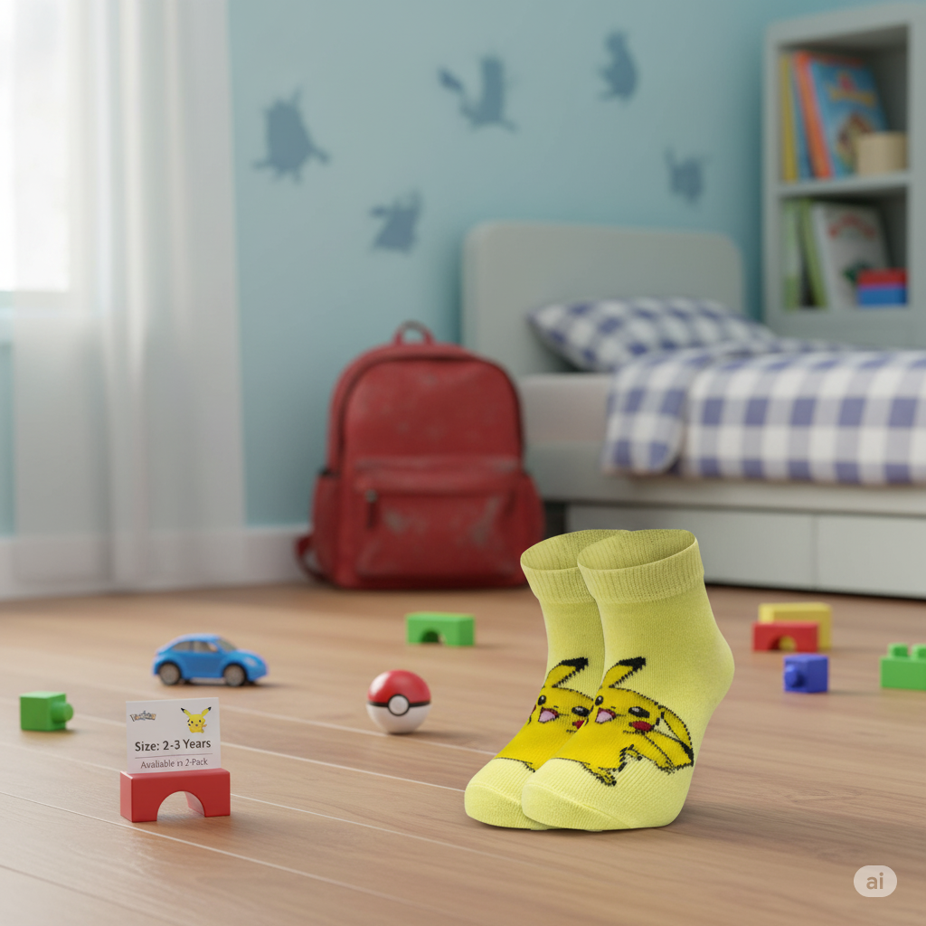 Pikachu Print Toddler Ankle Socks