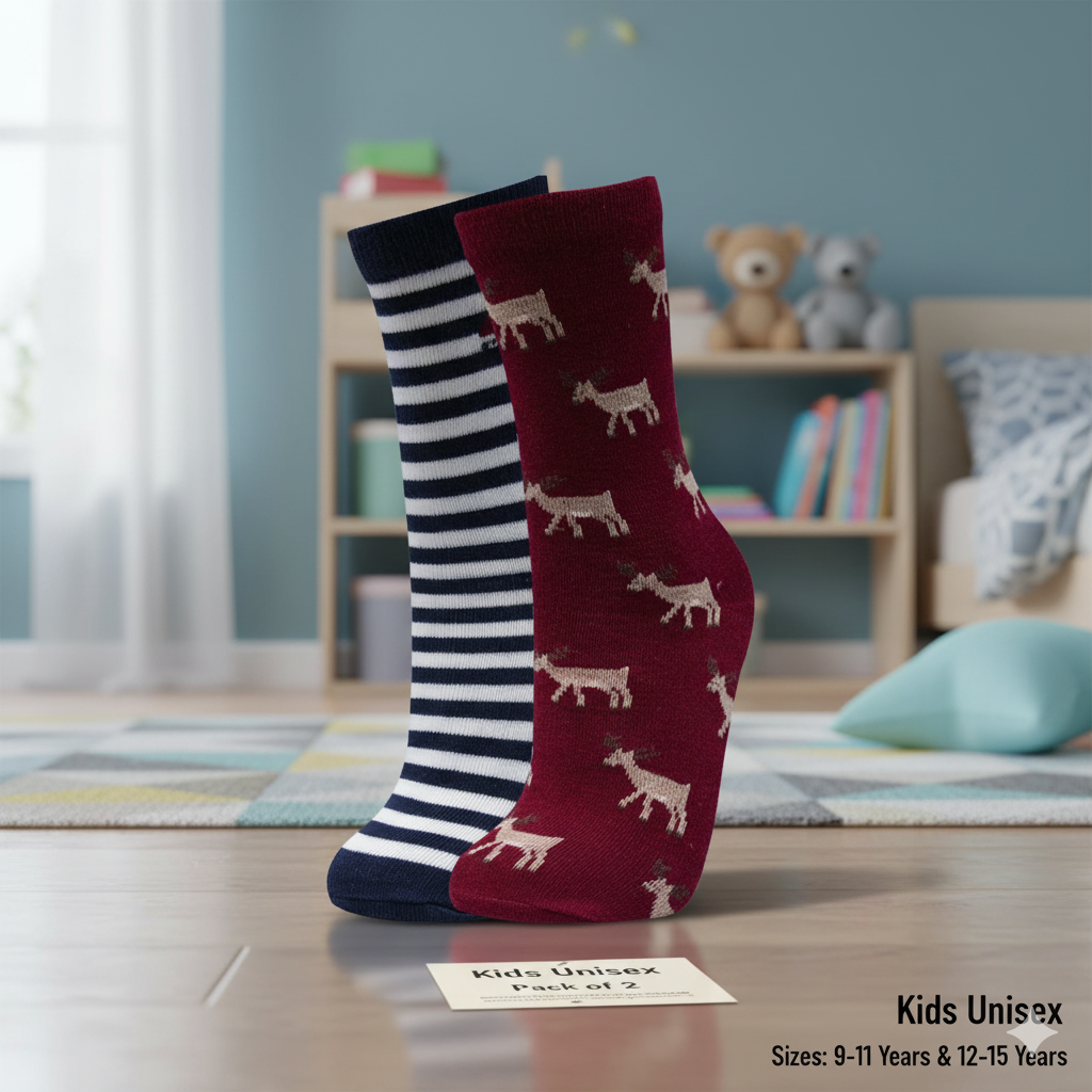 Stripes & Whimsical Deer Pattern Kids Unisex Crew Sock