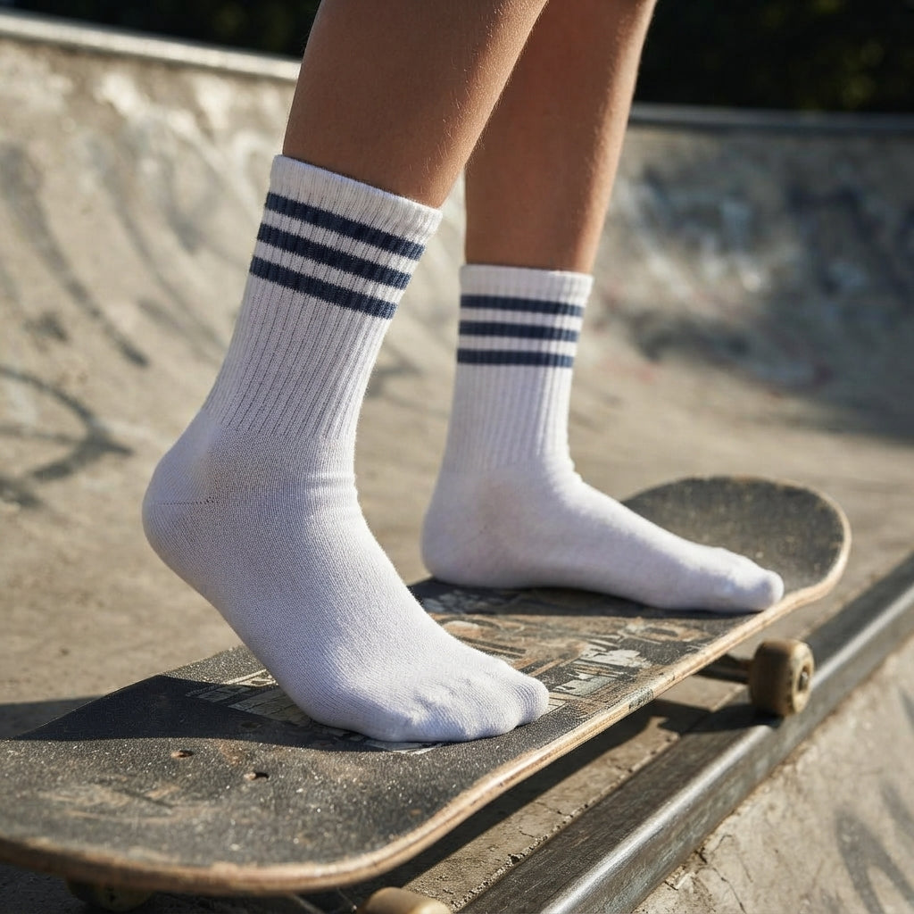 Classic Striped White Crew Socks