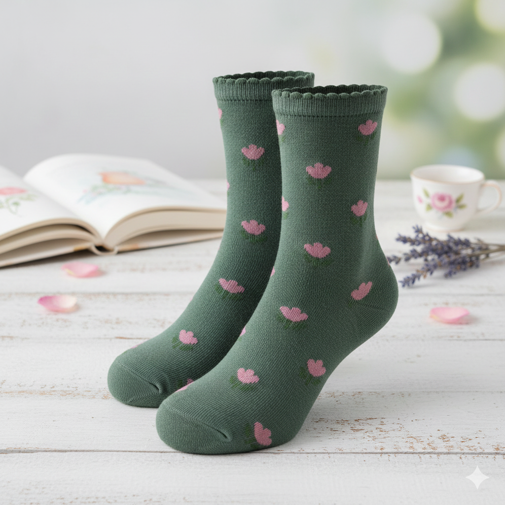 Girl Floral Cotton Crew Socks