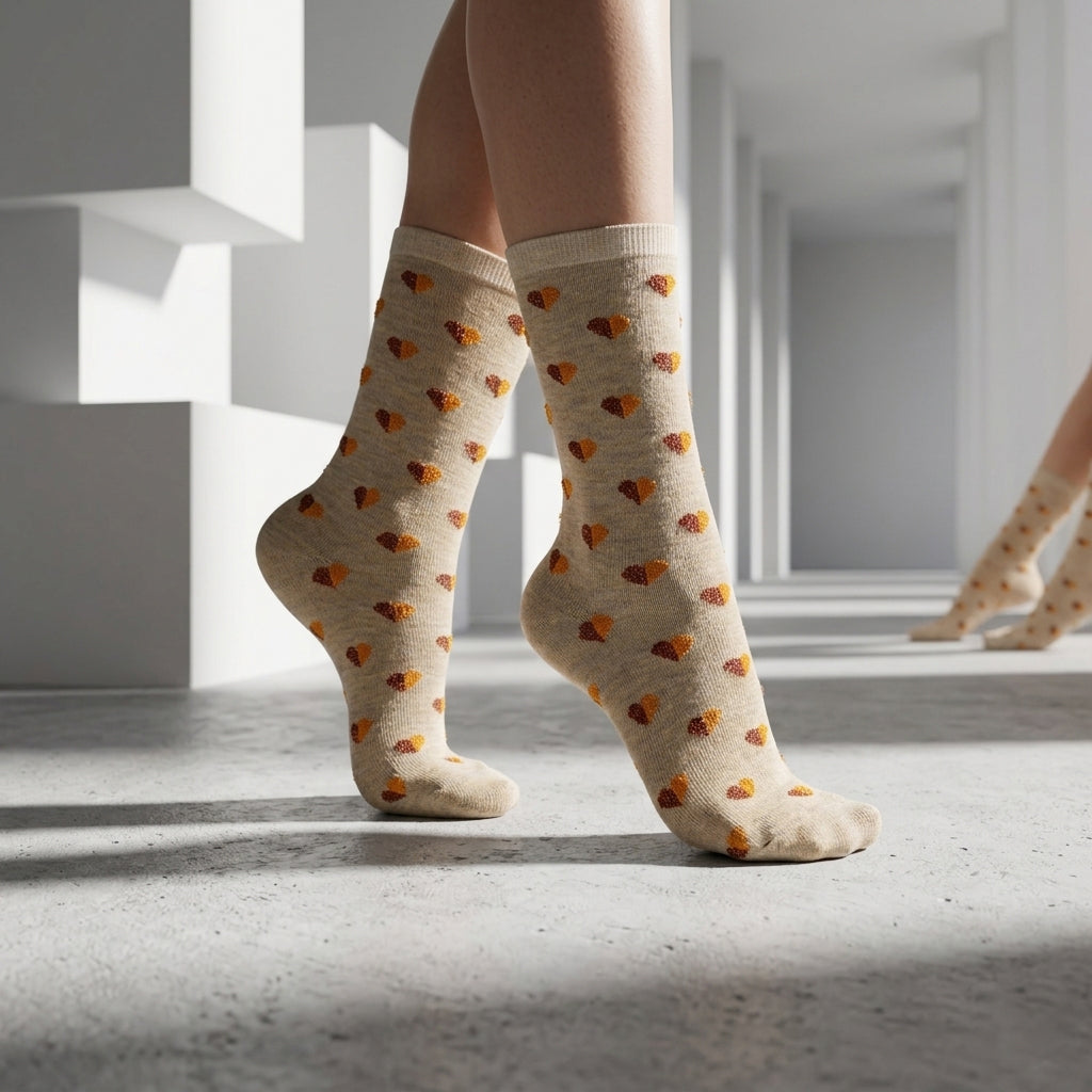 Women Crew Socks with Sparkle Heart Pattern