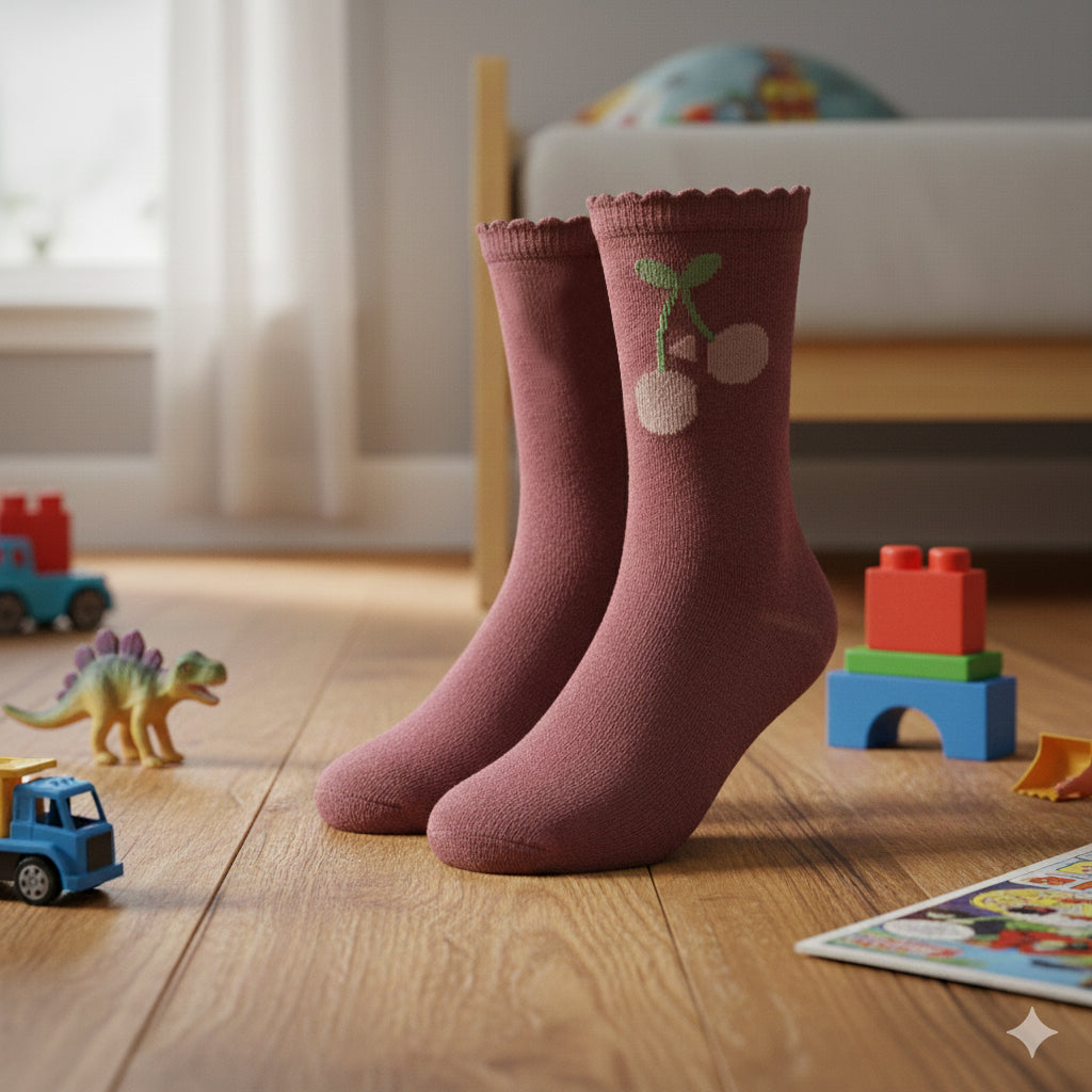 Girls' Cherry Knit Crew Socks