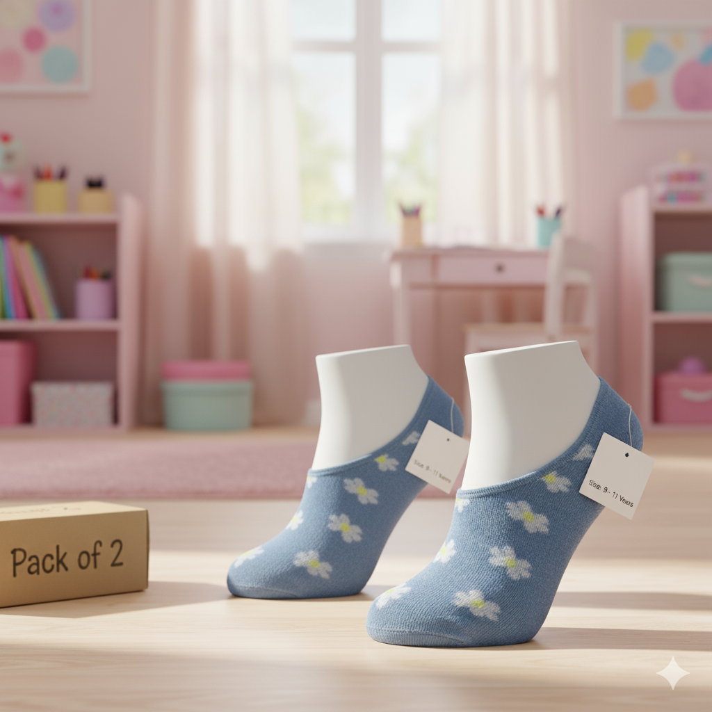 Girl's No show Blue color With Flower print Socks