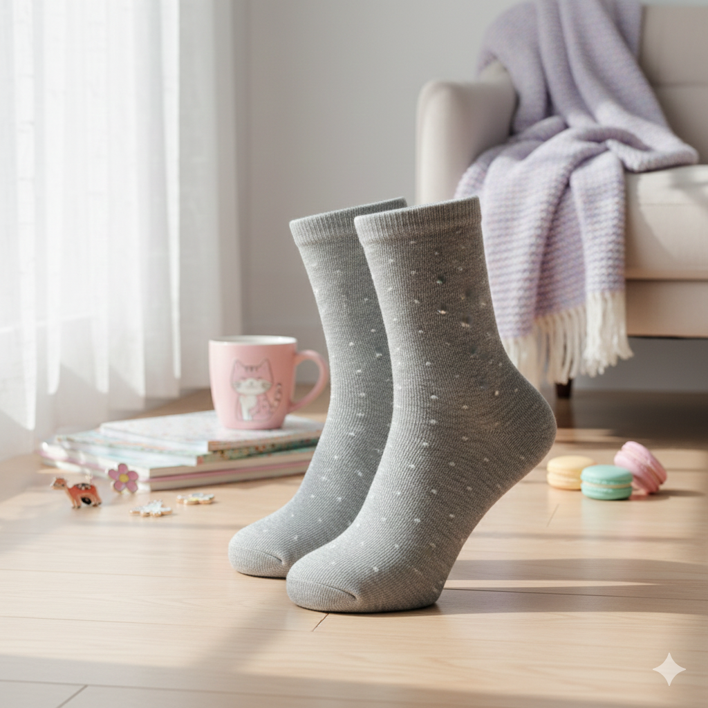 Girls Dotted Grey Crew Socks