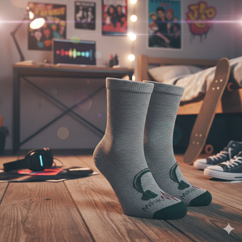 Boys’ "Music On" Pattern Crew Socks
