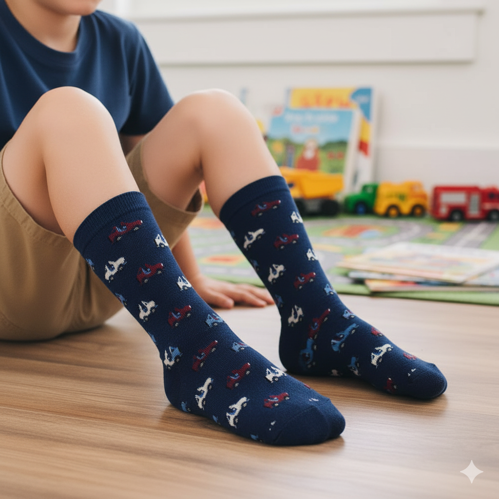 Boys Trendy Car Print Socks