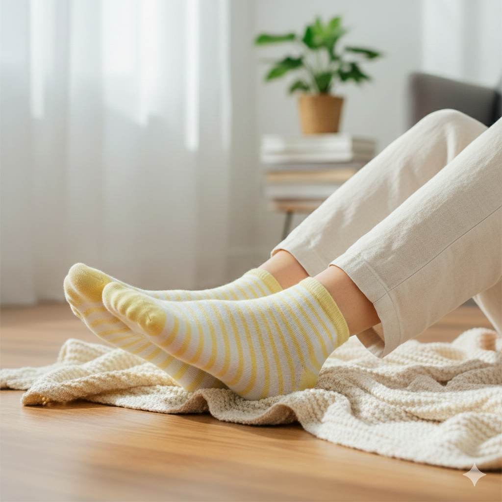 Women Yellow Striped Ankle Socks