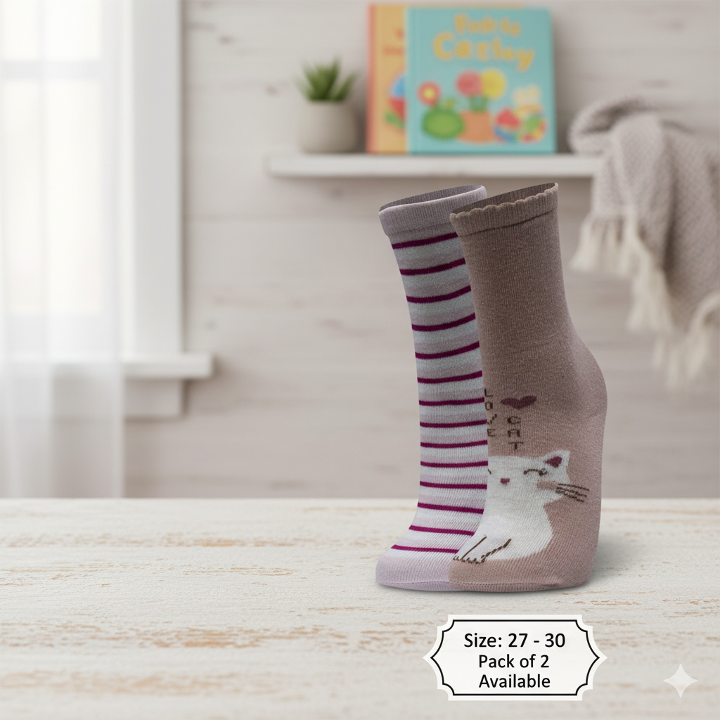 Girl's Cat & Stripe Crew Socks