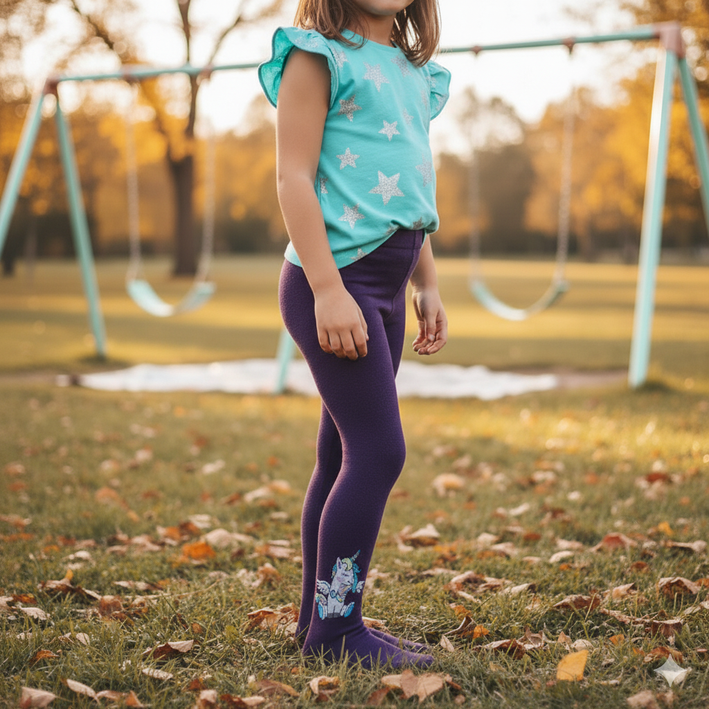 Purple with Unicorn Design Tights for Girls (OT)