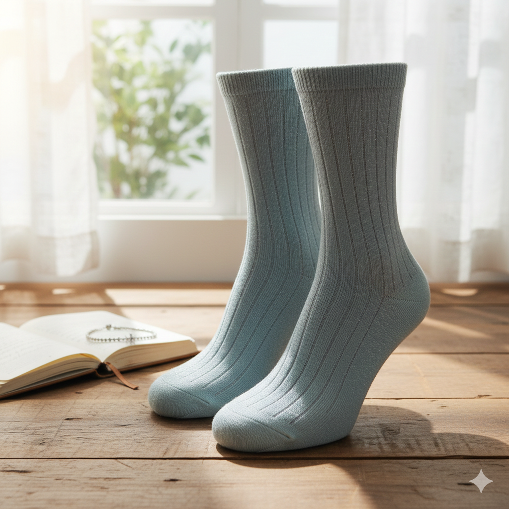 Girl Shimmer Ribbed Crew Socks - Mint colour