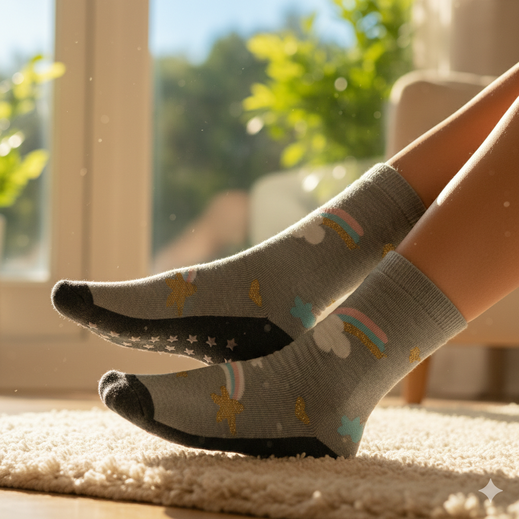 Girl Rainbow & Star Sparkle Grip Socks