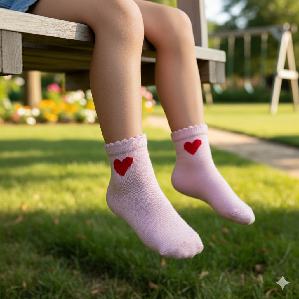 Heart Ruffle Trim Ankle Girls Socks