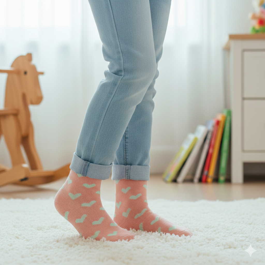 Adorable Girls Heart-Print Crew Socks