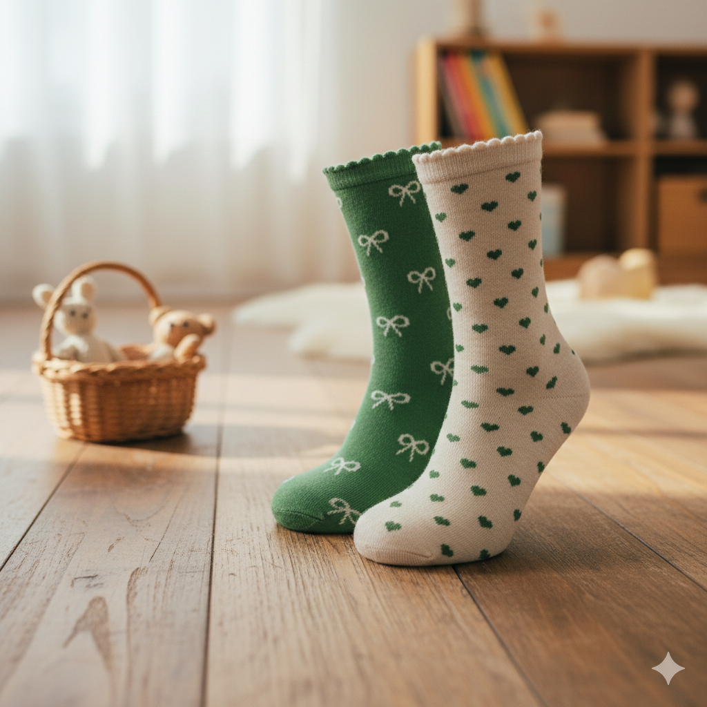 heart & Ribbon Scalloped Girl Socks