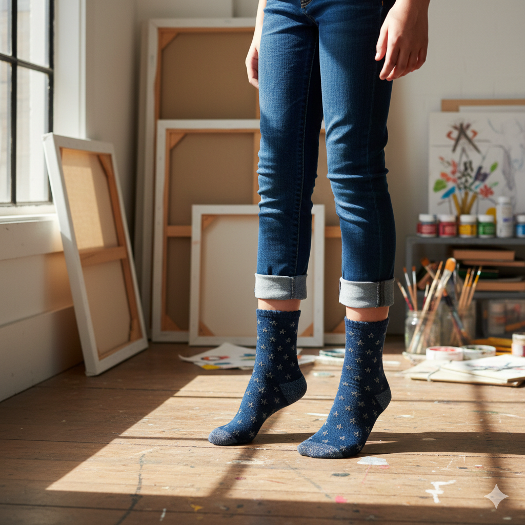 Girls' Sparkly Star Pattern Crew Socks