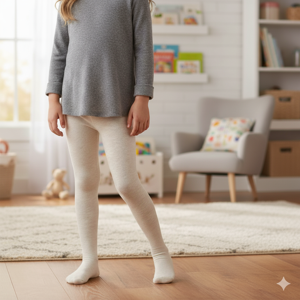 Cozy Knit Plain Cream Girls Tights