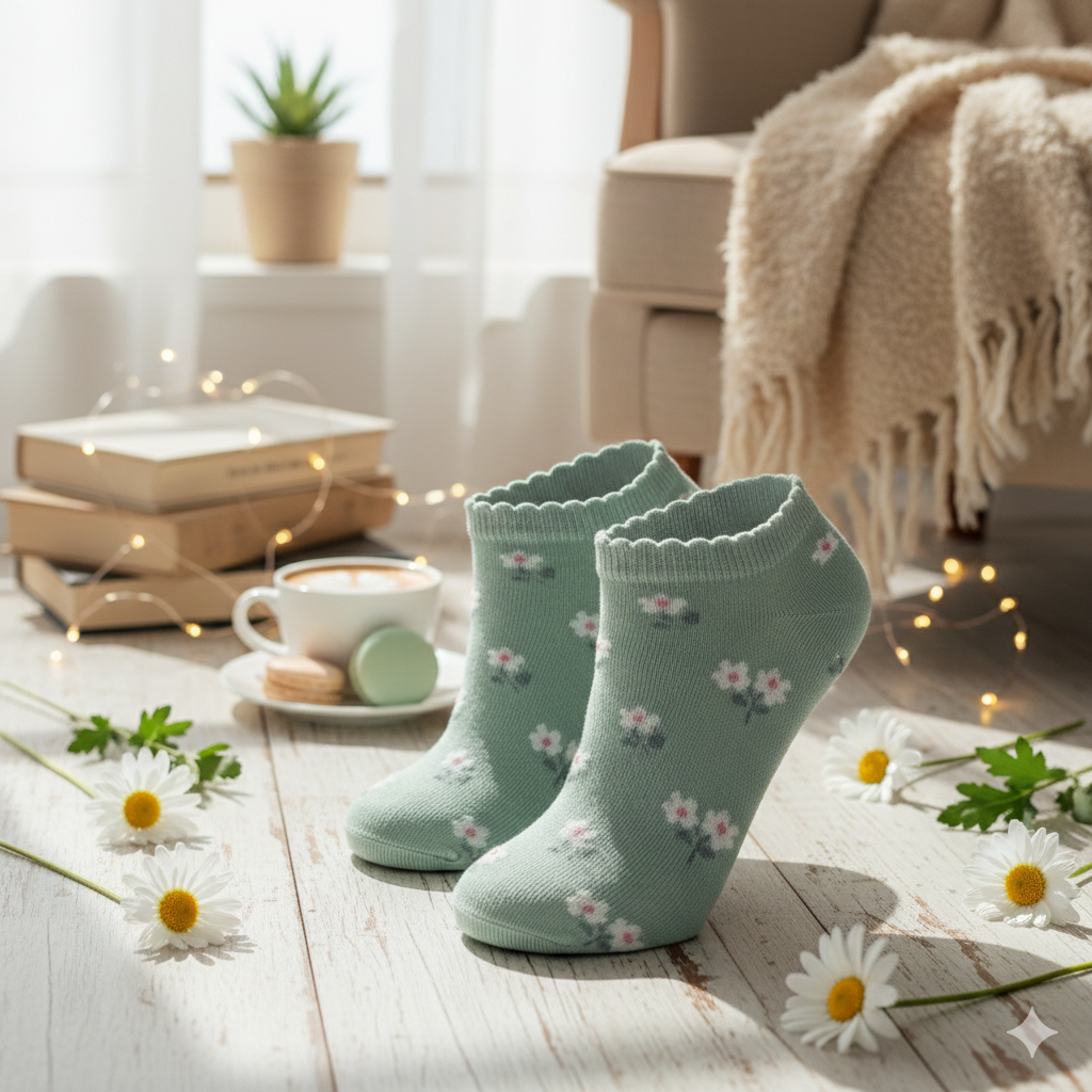 Girl Floral Green Ankle Socks