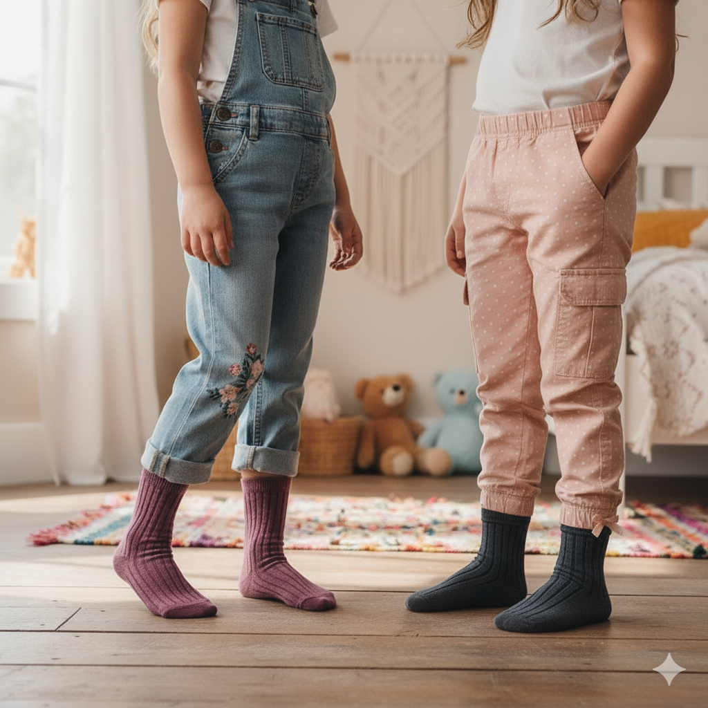 Aesthetic Ribbed Girls Crew Socks