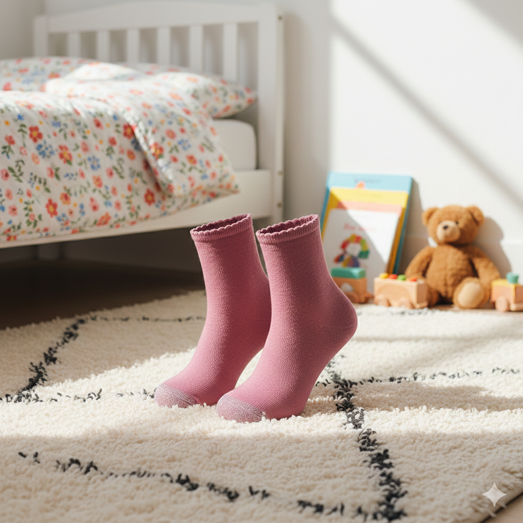 Girl's Dusty Rose Sparkle Toe Crew Socks