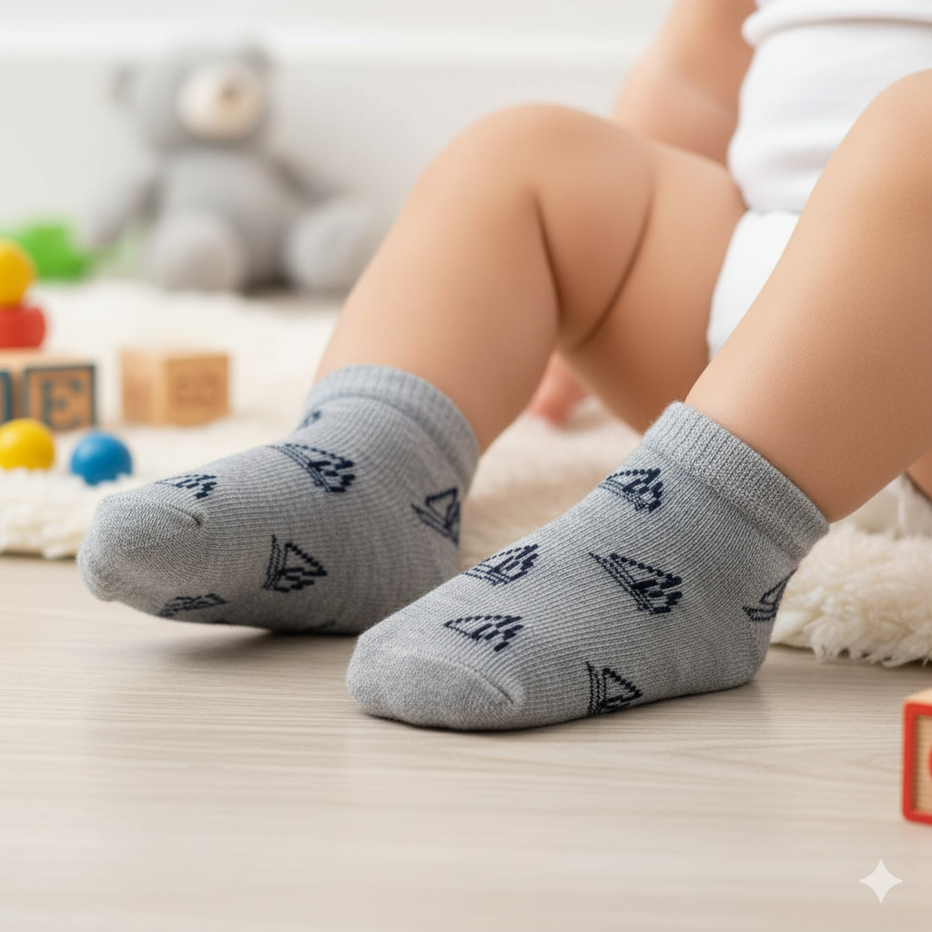 Baby Boy Boat Print Ankle Socks