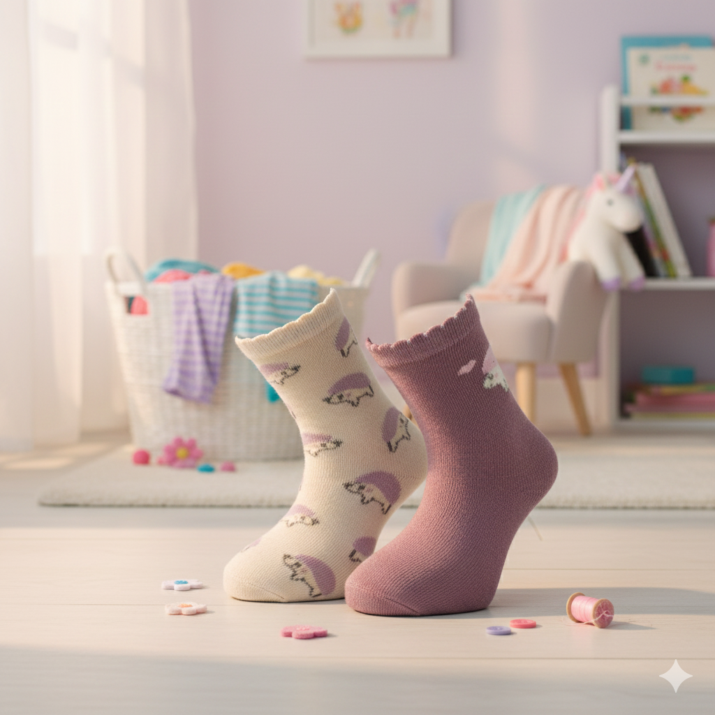 Hedgehog Print & Scallop Trim Baby Socks