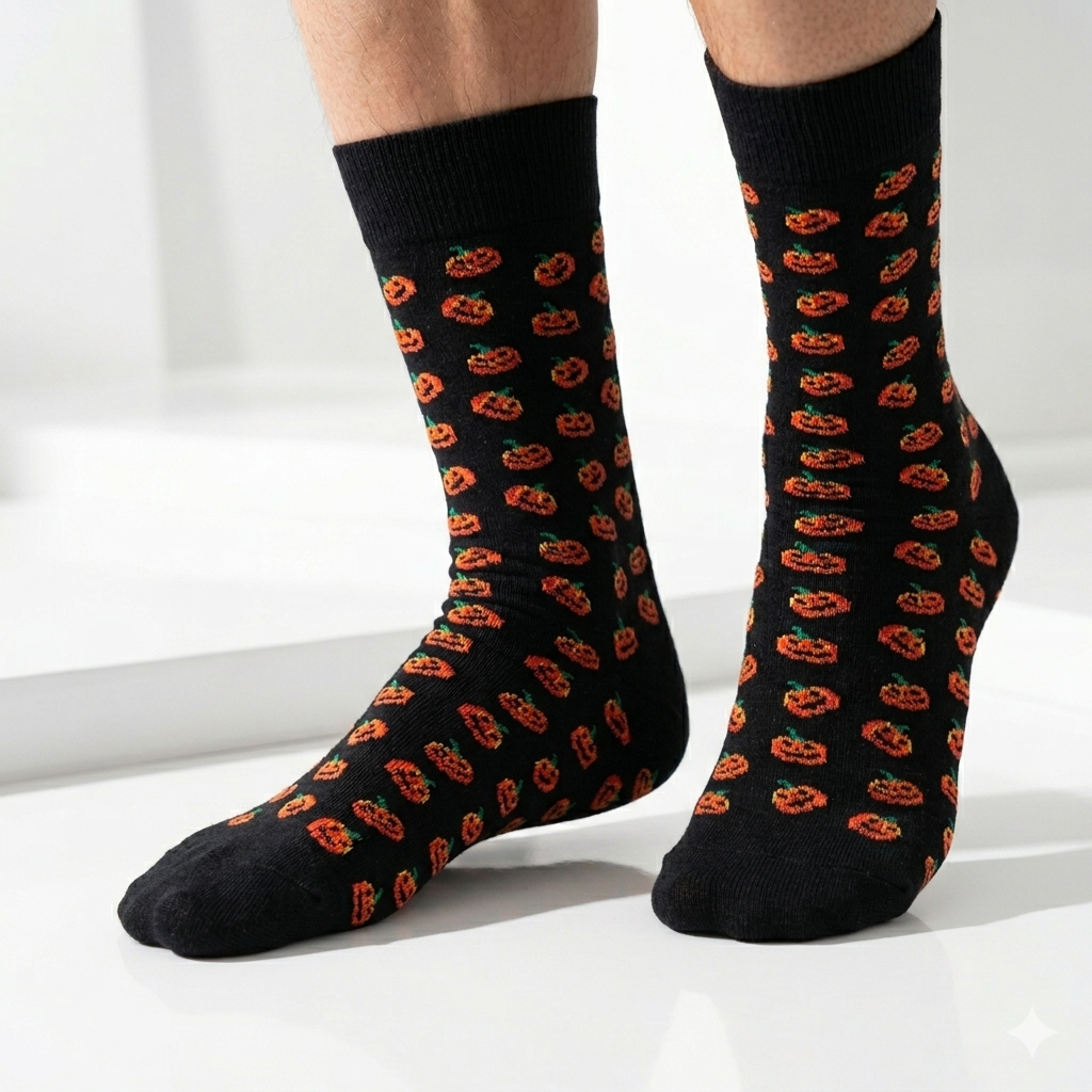 Spooky Pumpkin Pattern Crew Socks