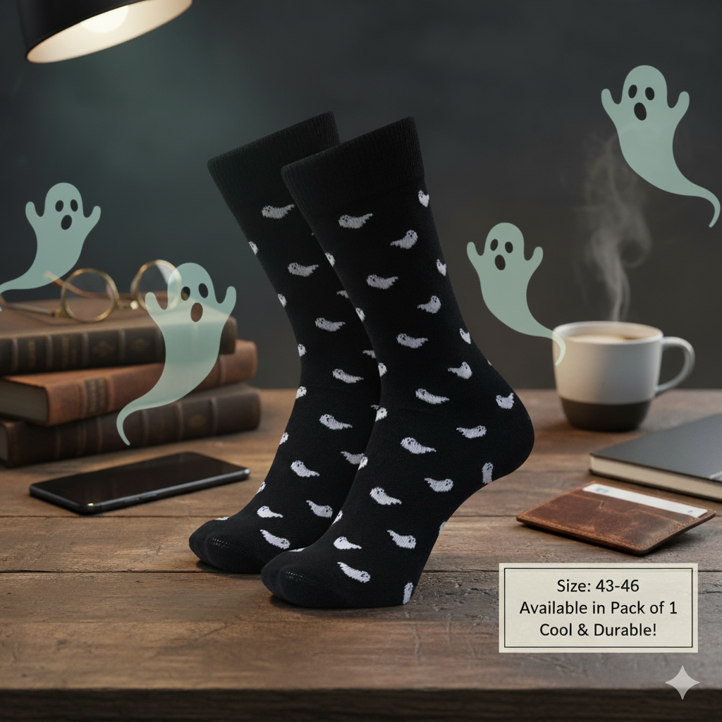 Men Spooky Ghost Print Crew Socks