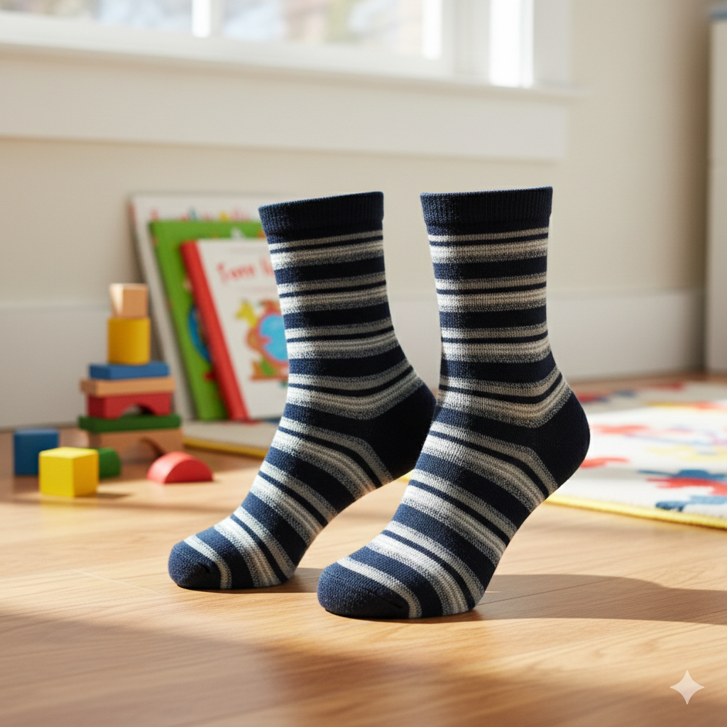 Boys' Cotton Blend Striped Crew Socks