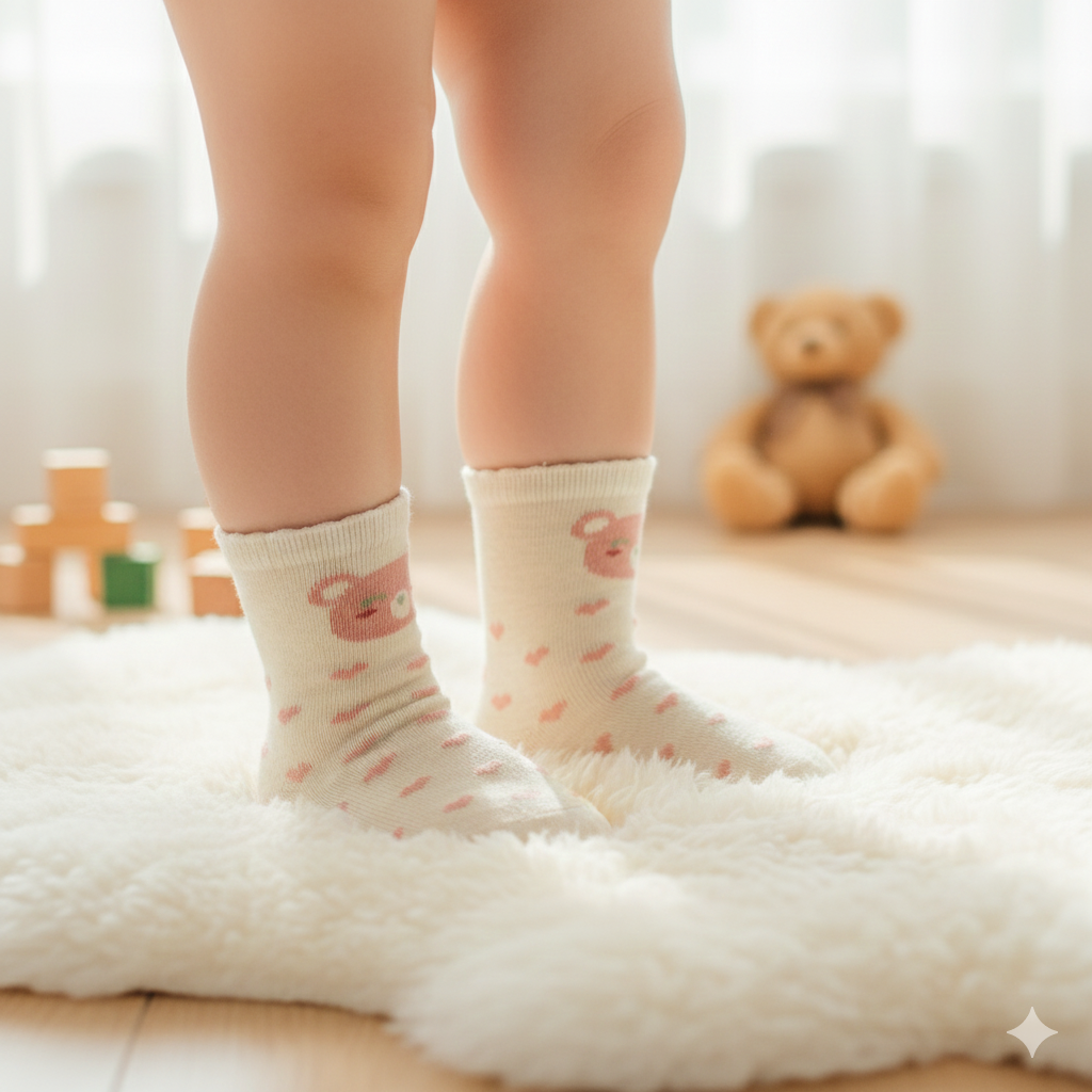 Baby Girl Bear & Heart Pattern Socks