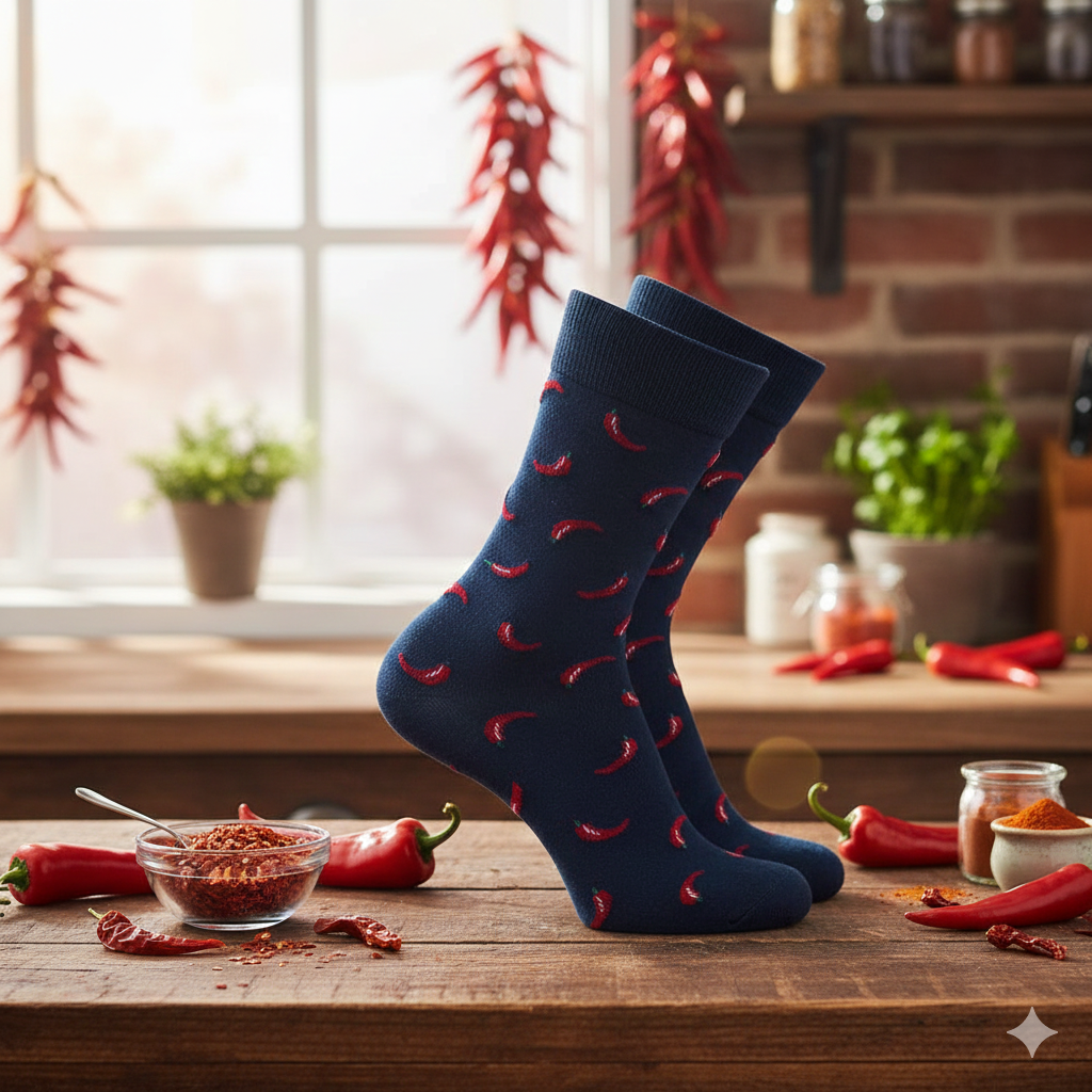Men Chili Print Funky Dress Socks