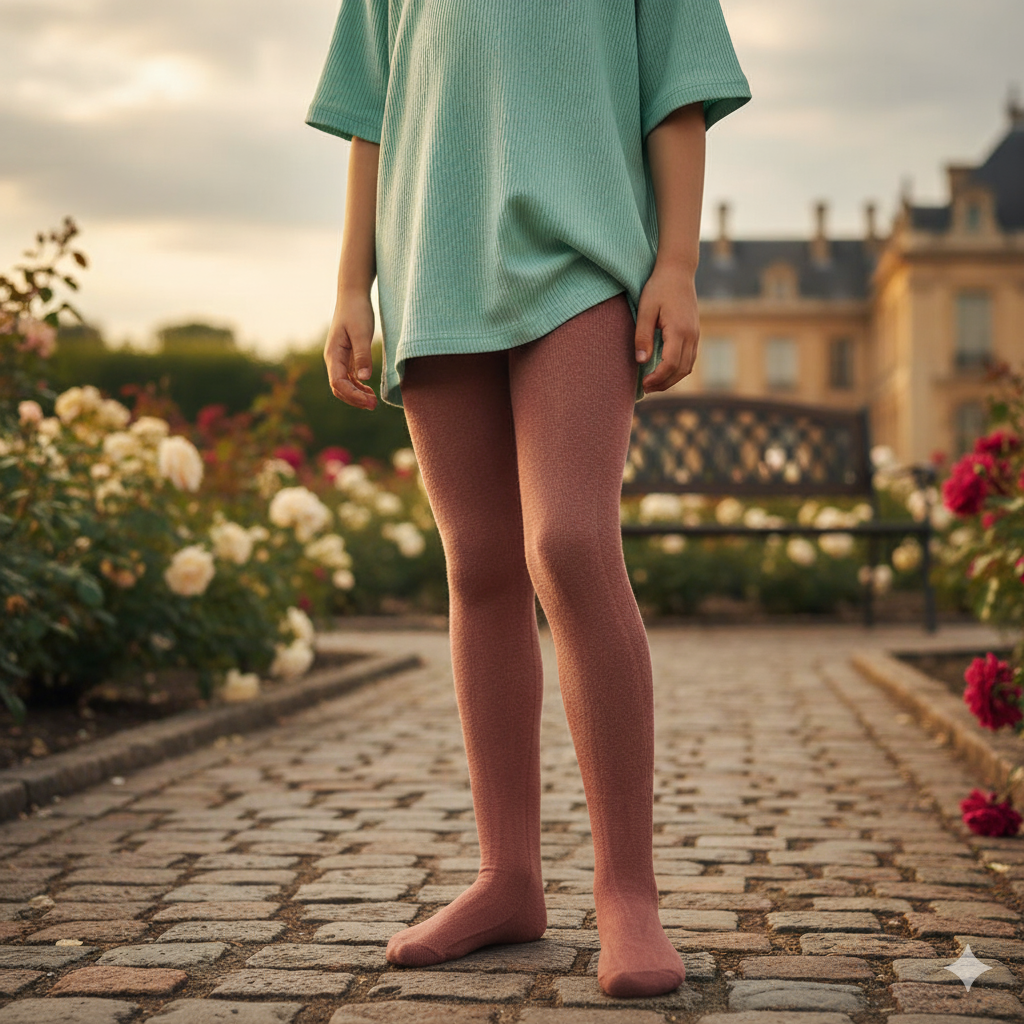 Cozy Premium Knit Texture Coco Brown Girls Tights (SF)