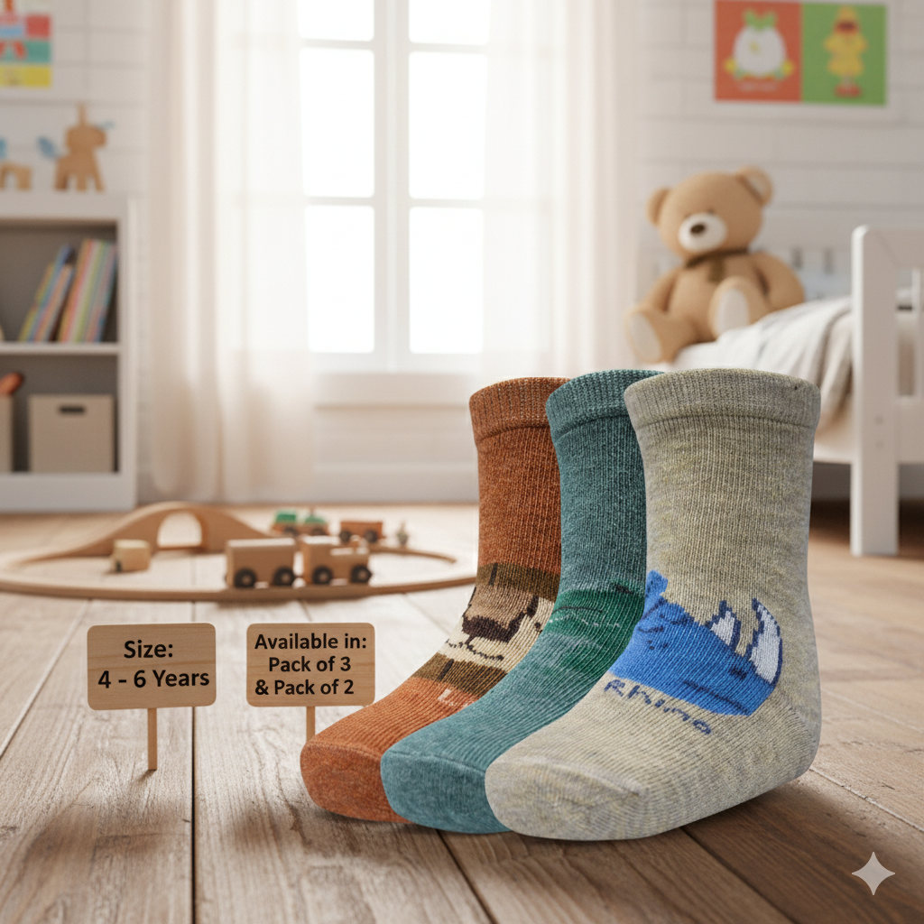 Trendy Rhino , Crocodile & Lion Print Boys Socks