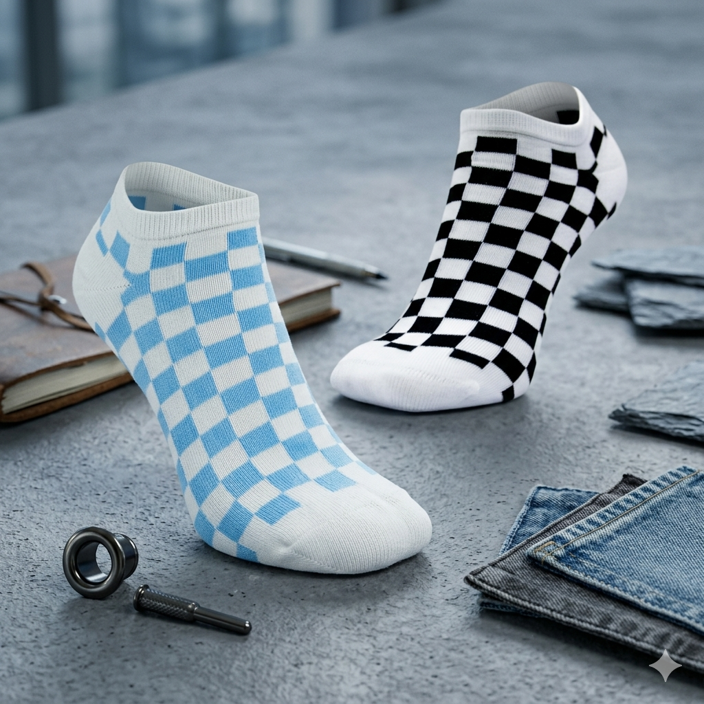 Men Checkered Print Ankle Socks
