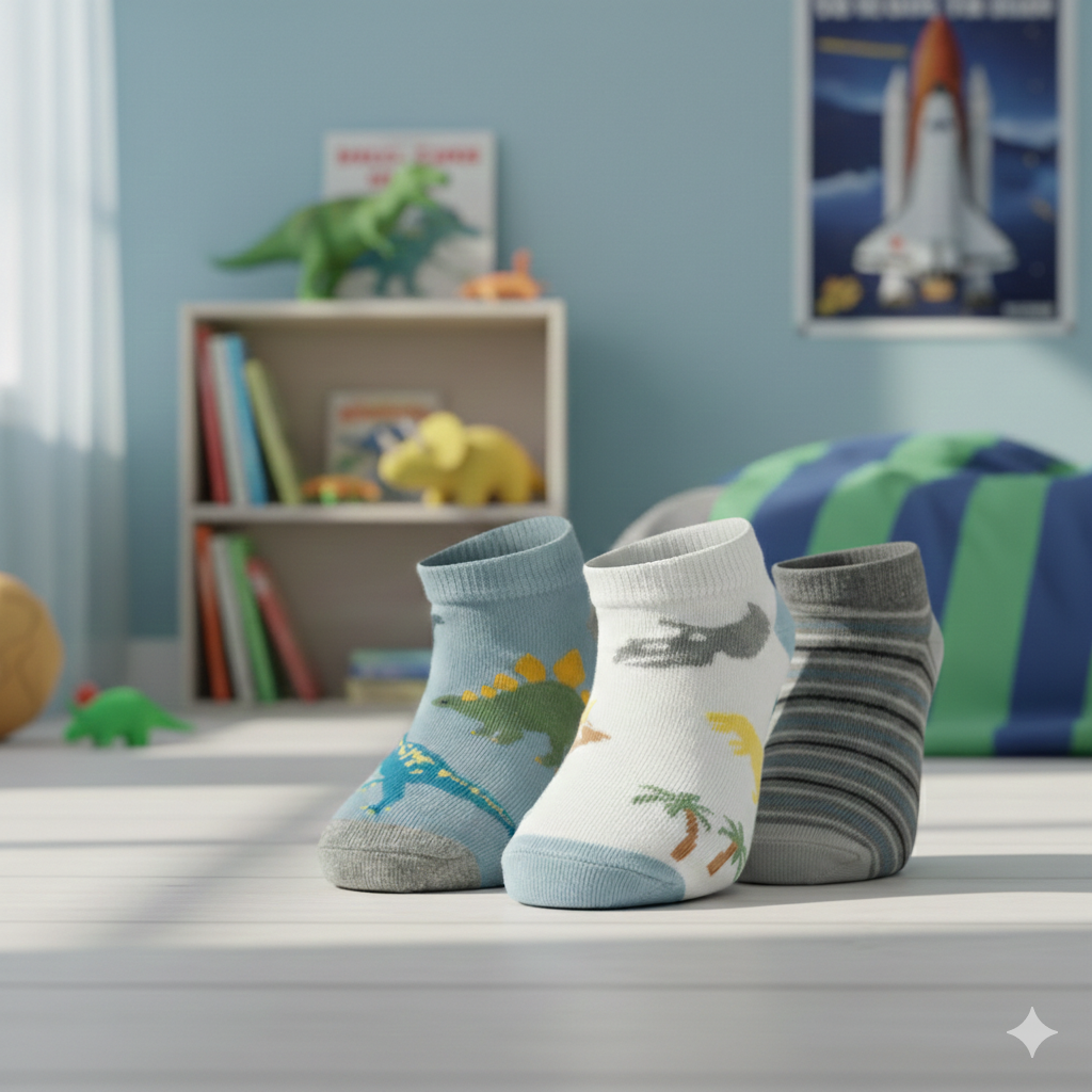 Boy's Dinosaur & Stripe Ankle Socks