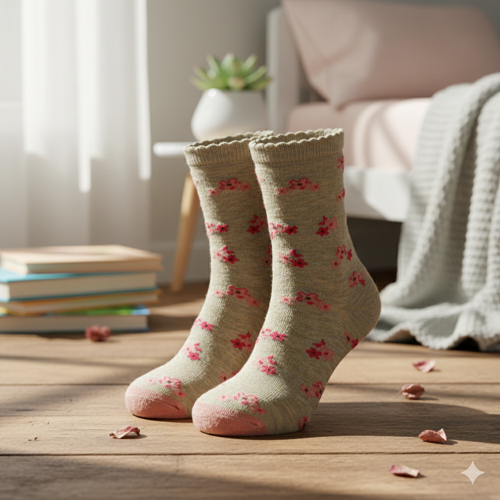 Girl’s Floral Knit Crew Socks
