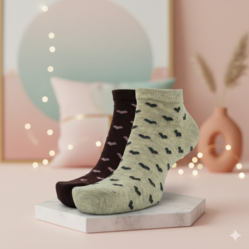 Women Heart Print Ankle Socks