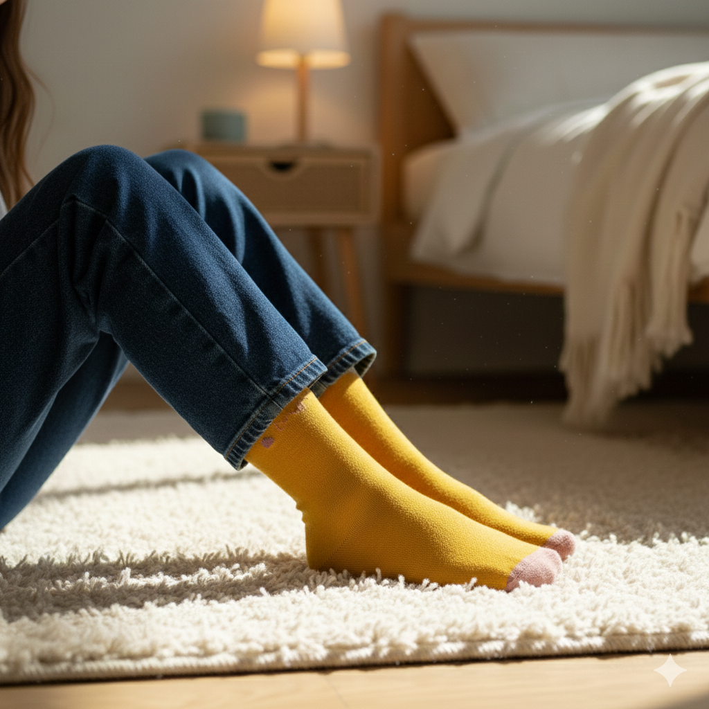Girls Dachshund Print Mustard Crew Socks