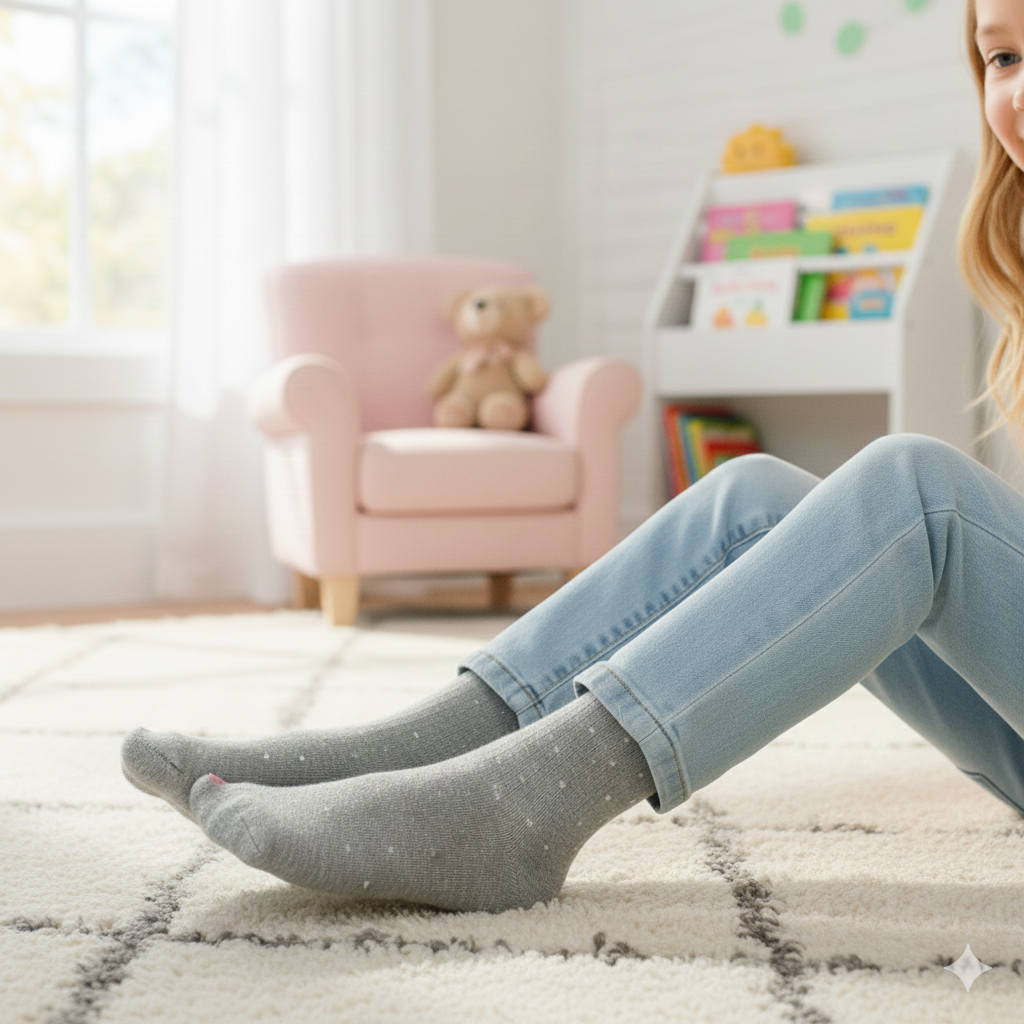 Girls Dotted Grey Crew Socks