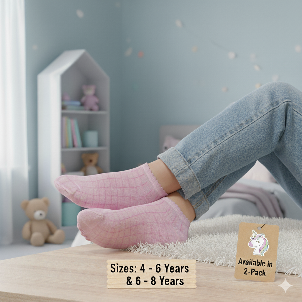 Girl's Pink Checkered Ankle Socks