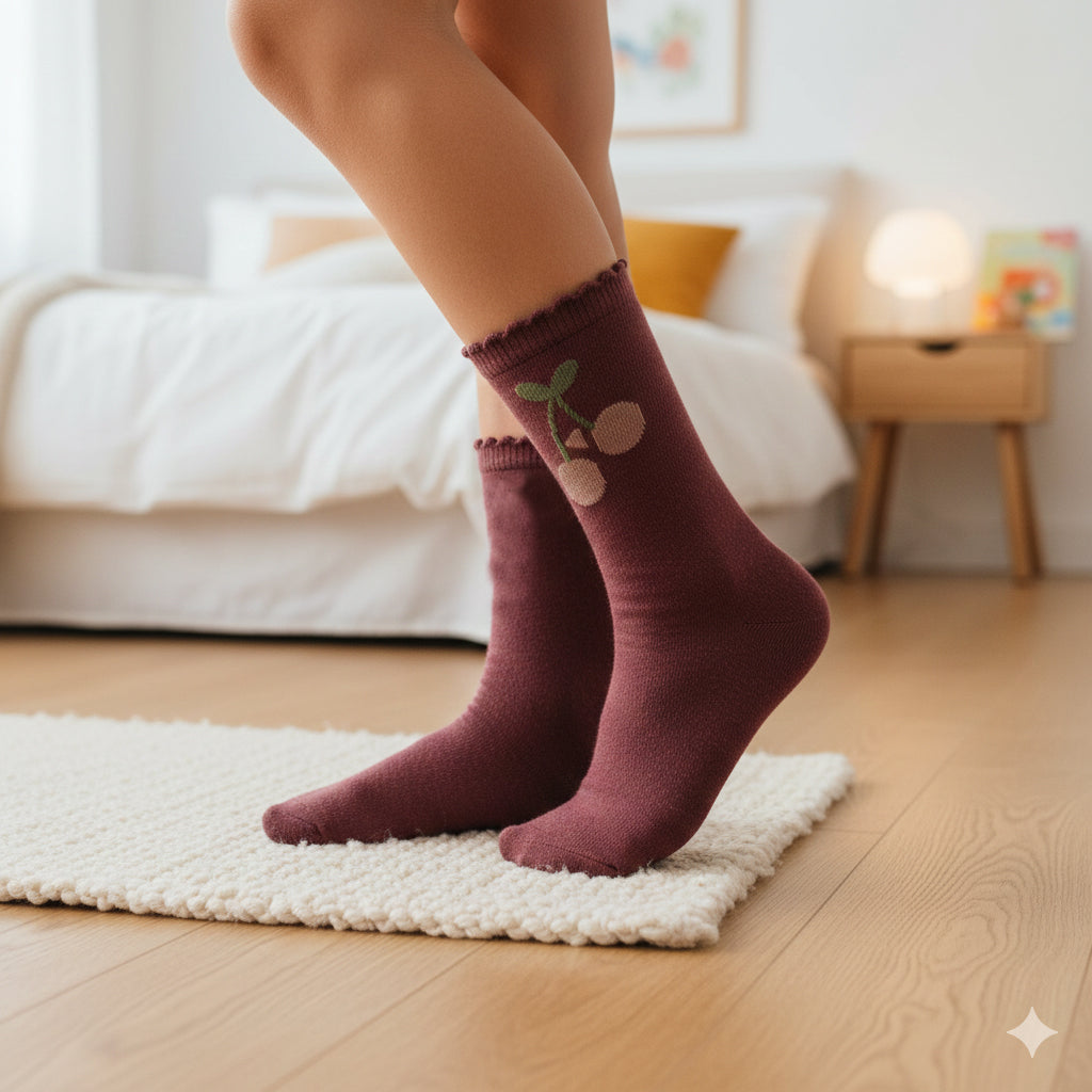 Girls' Cherry Knit Crew Socks