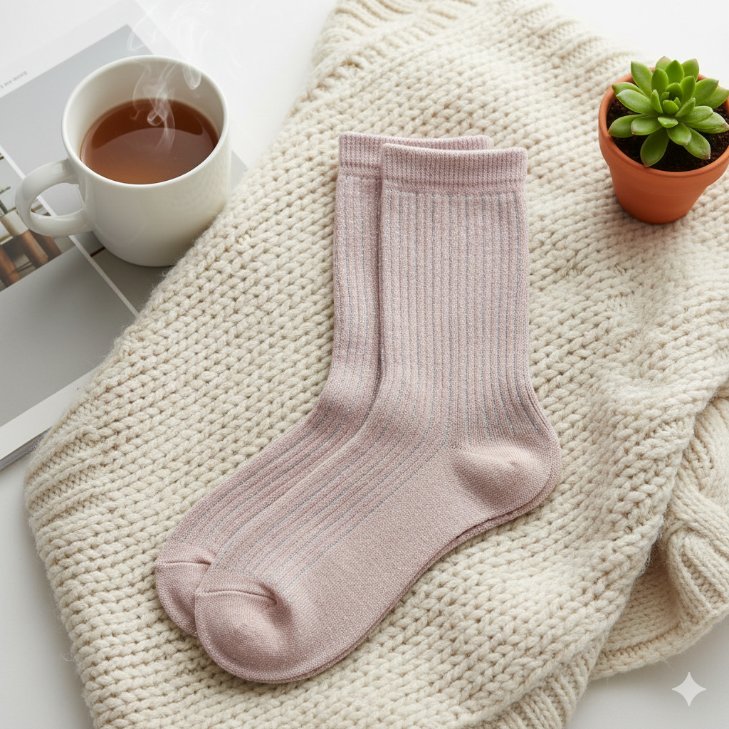 Girls Shimmer Ribbed Socks-Pink Color