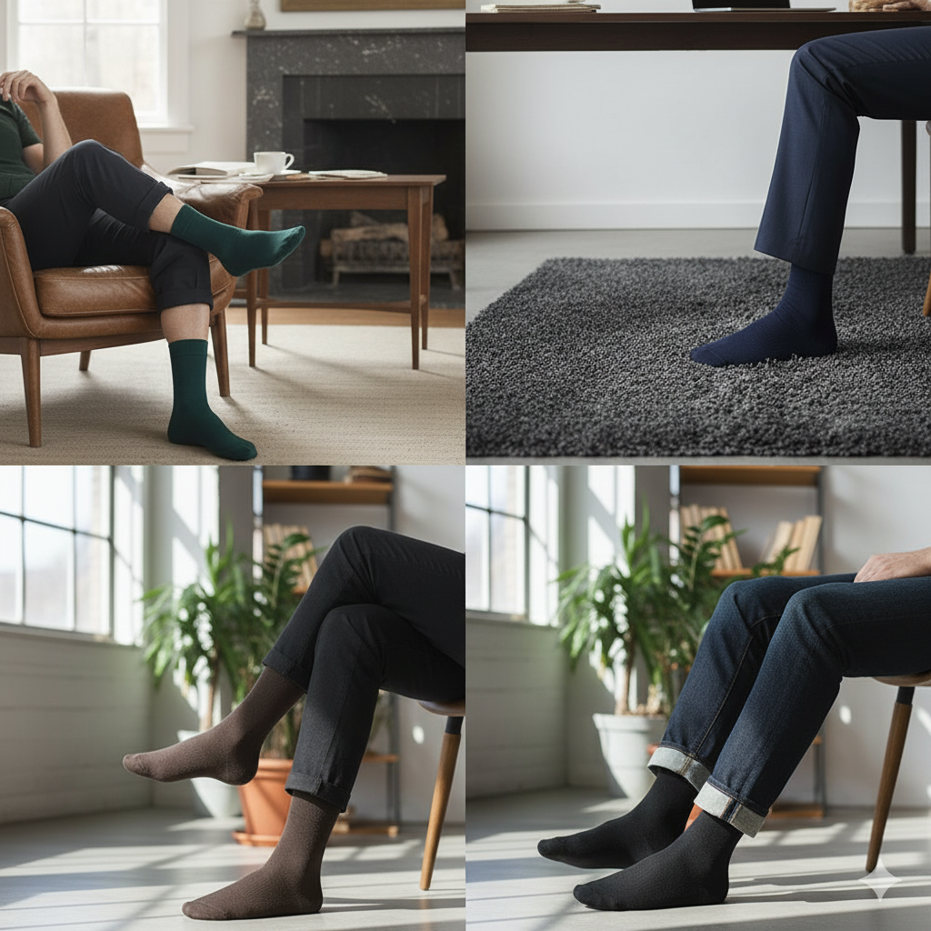 Men Luxury Plain Mercerized Cotton Dress Socks