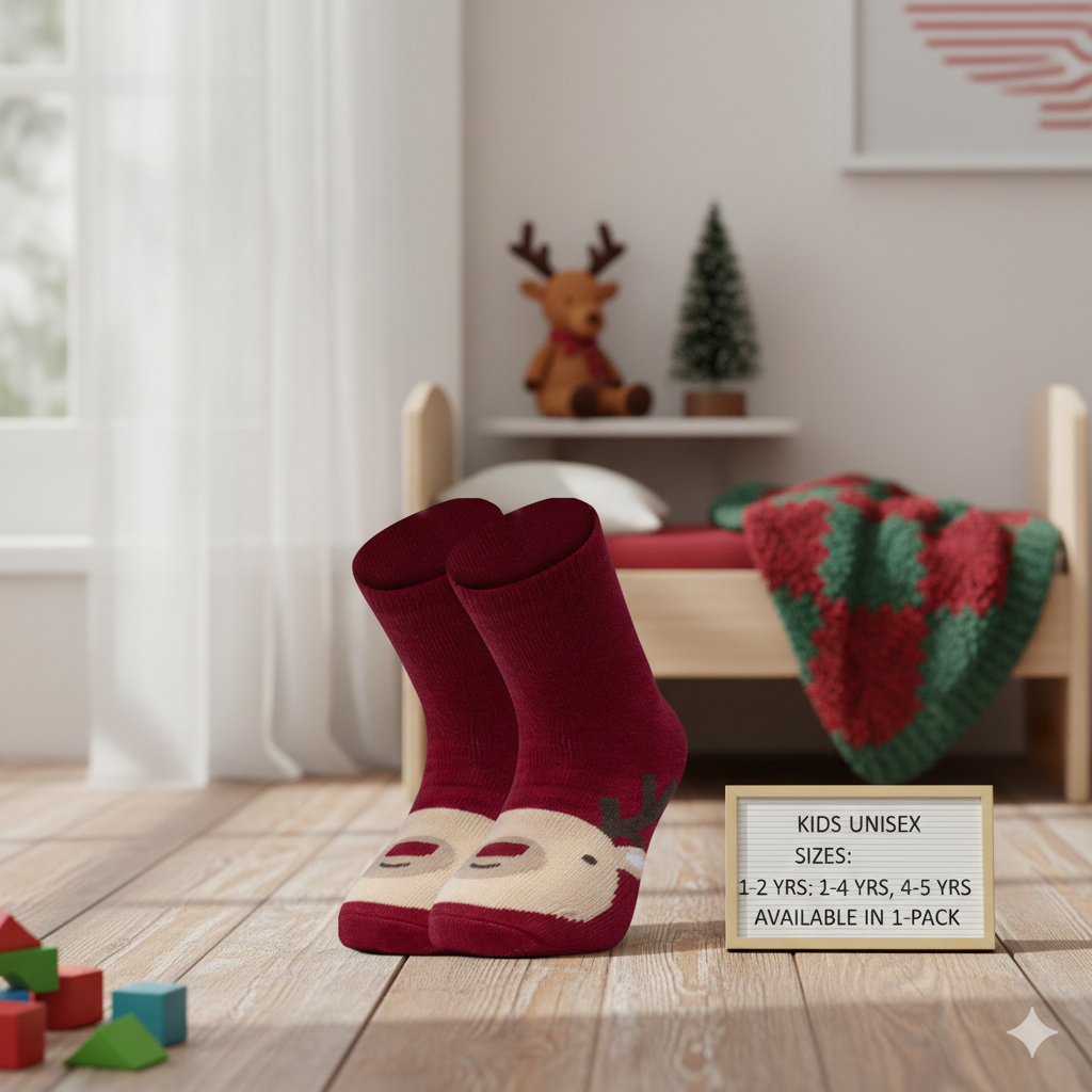 Kids Unisex Anti-Slip Socks | Festive Reindeer Design