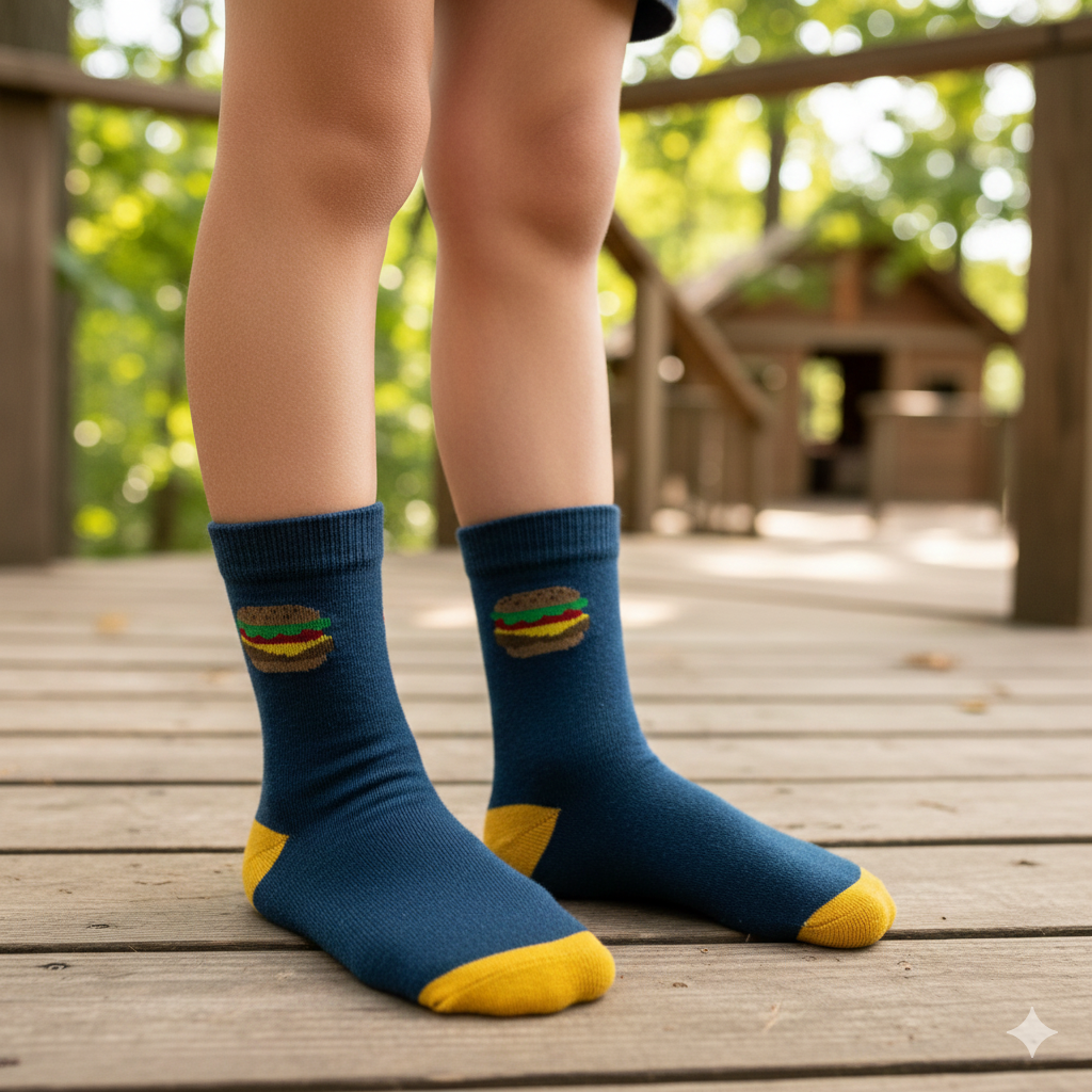 Boys Burger Print Crew Socks