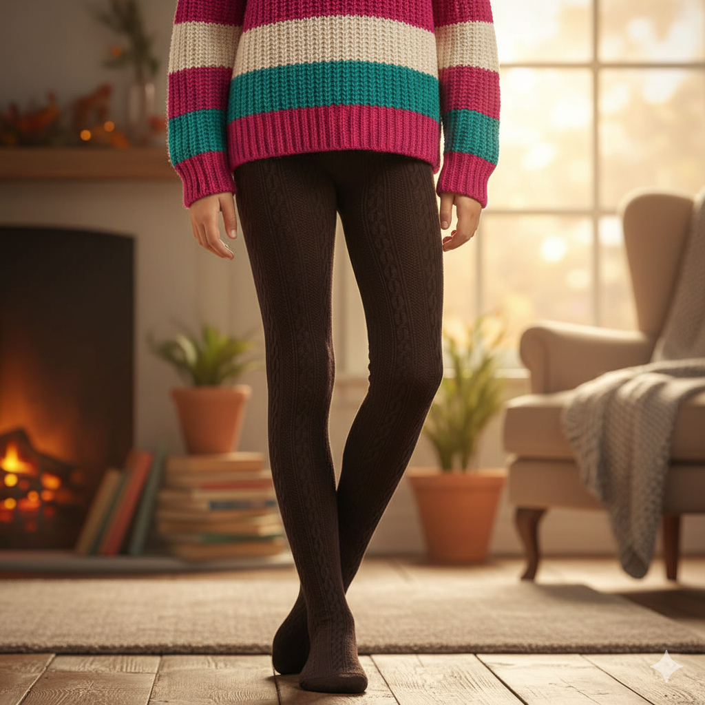 Cozy Cable Knit Chocolate Brown Girls Tights (OT)