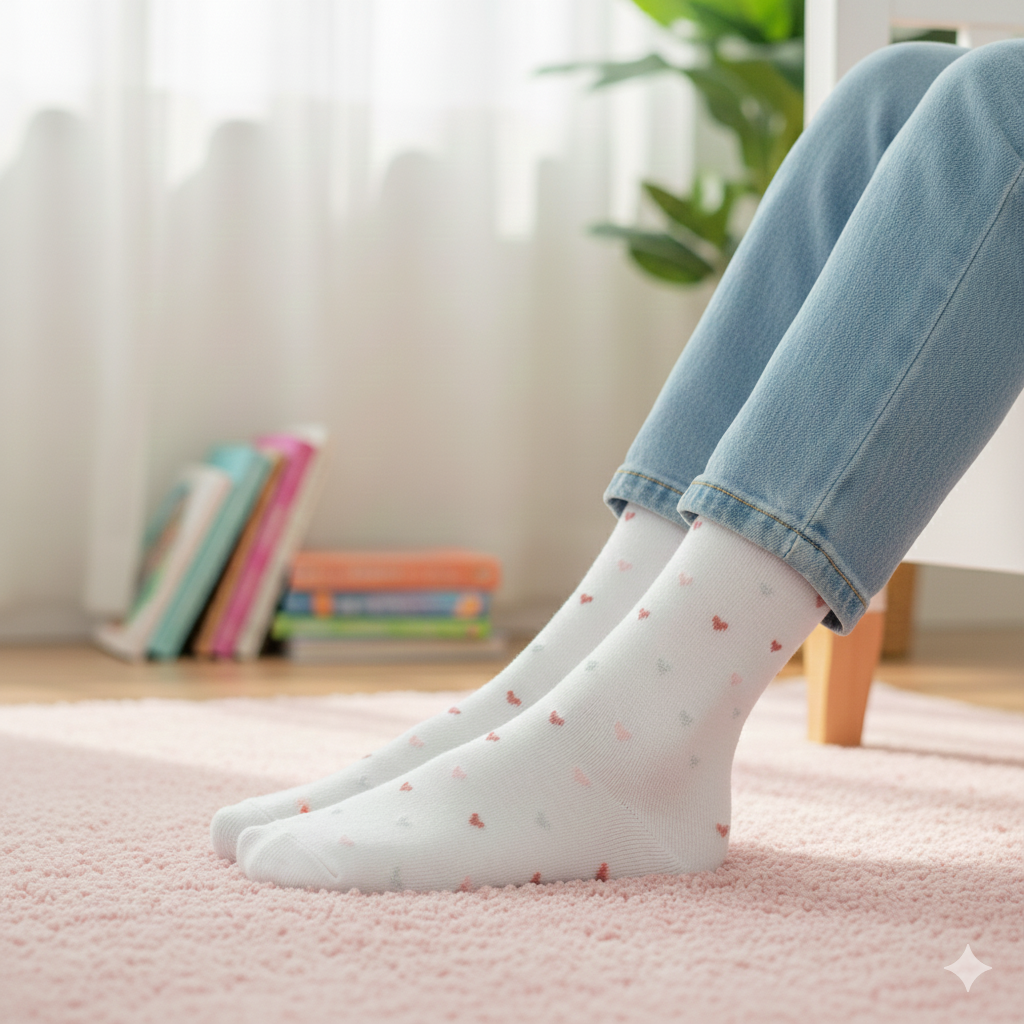 Girls Premium Heart-Print Crew Socks