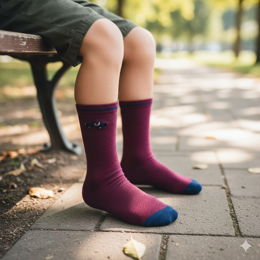 Boys Maroon Car Crew Socks
