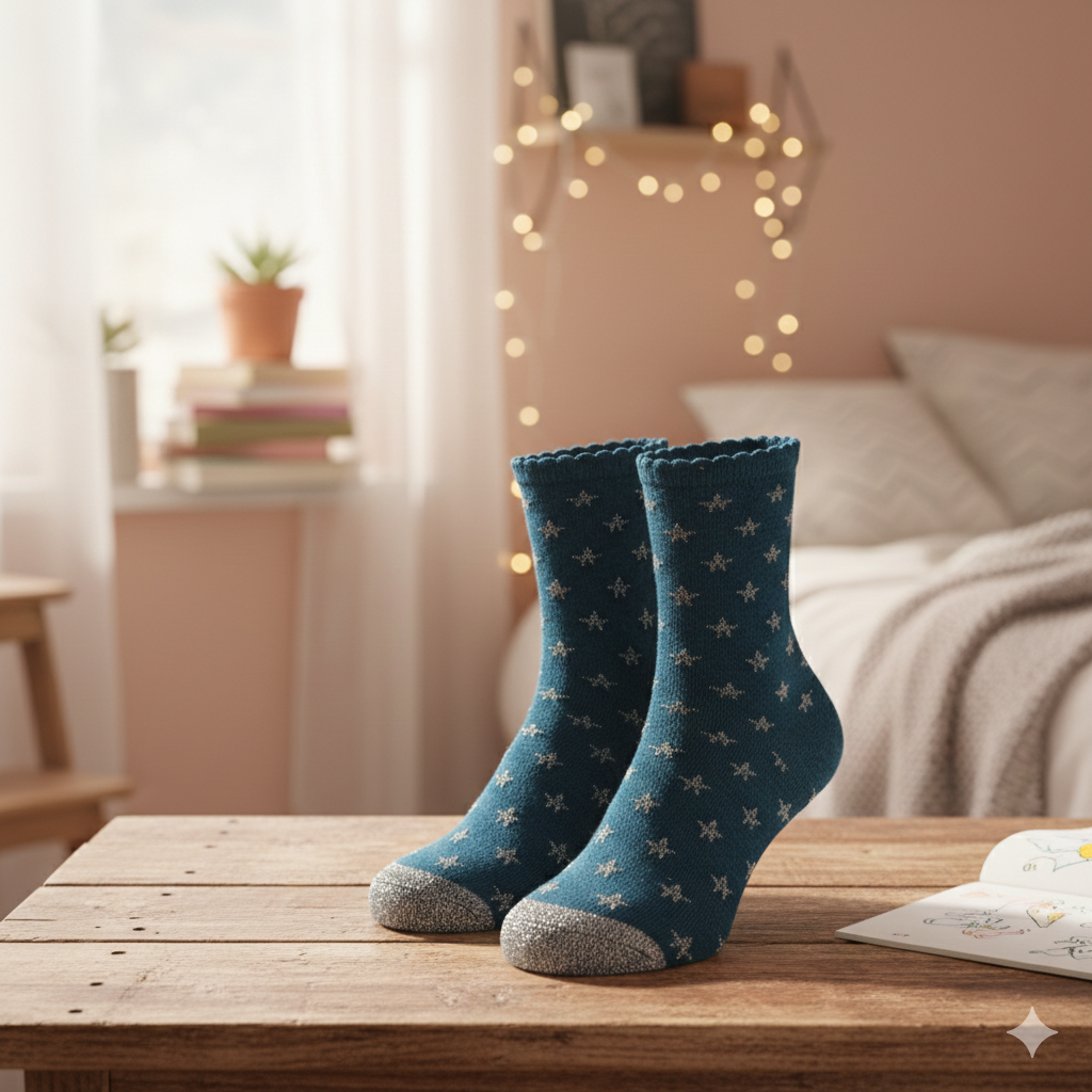 Girls' Sparkly Star Pattern Crew Socks
