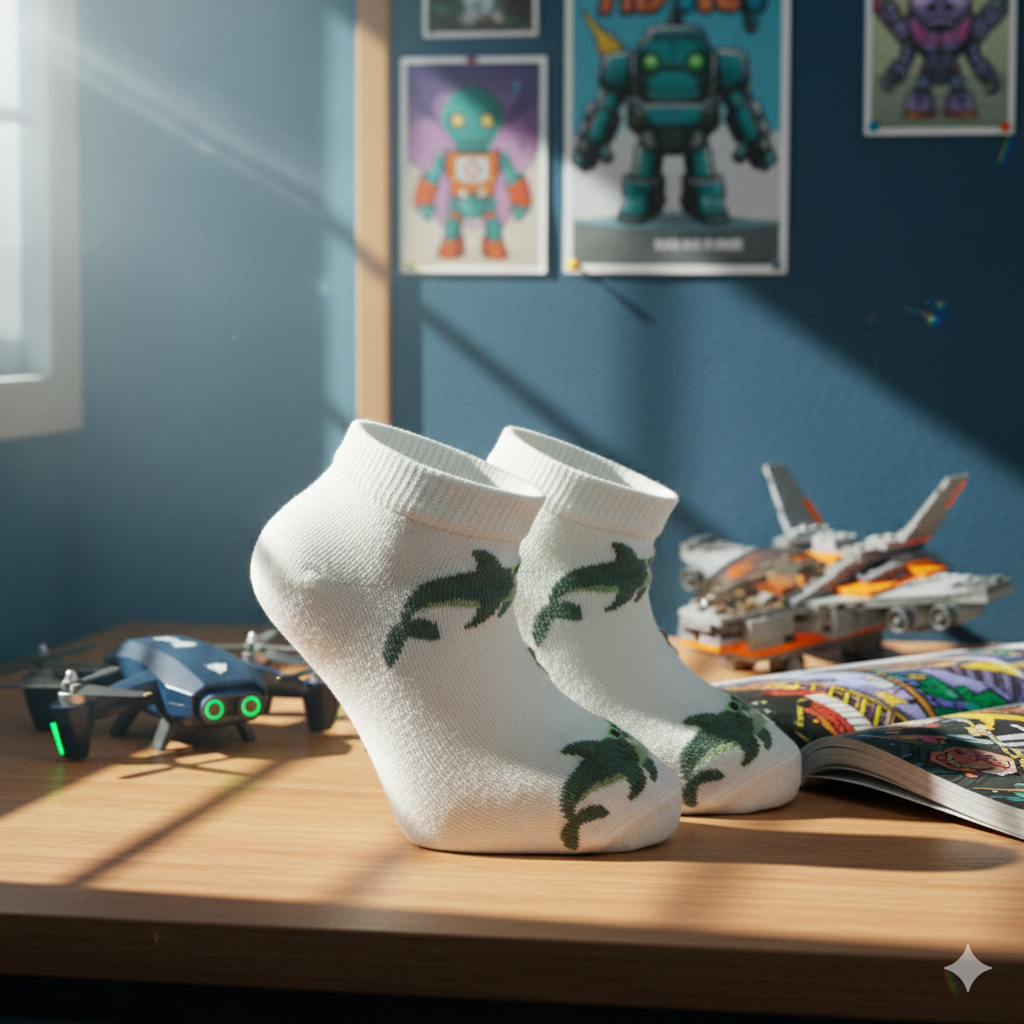 Boys Shark Print Cotton Ankle Socks